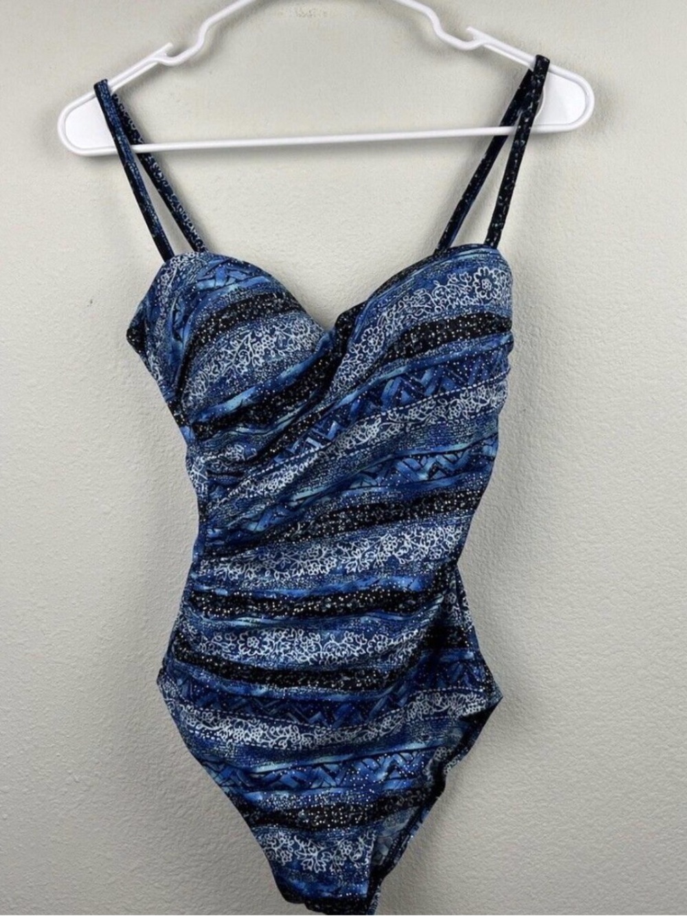 Oscar de la Renta Blue Shimmer Printed One-Piece Swimsuit
